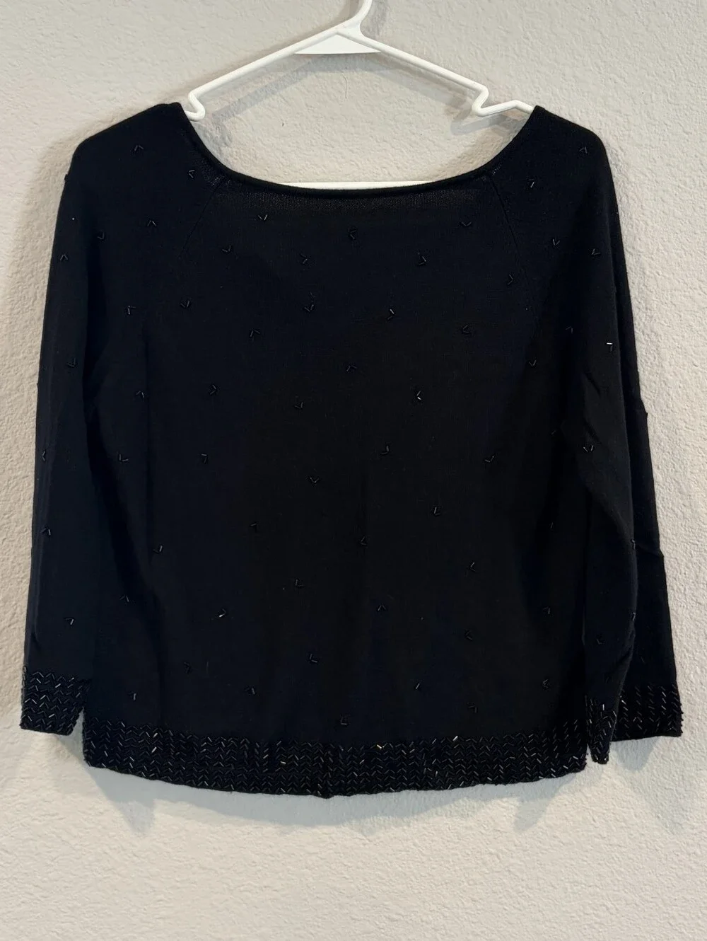 Jones New York Evening Petite Vintage Womens Black Beaded Cashmere‎ Silk Sweater